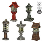 Assorted Toro Lantern terrain pieces from the Nippon Saga collection by Mad Miniatures