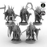 Set of five Orc Oracle miniatures with masks and staffs by Mad Miniatures