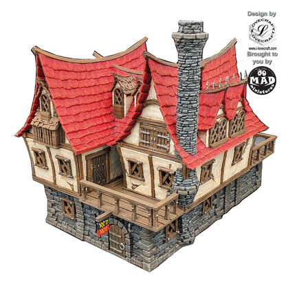 Red Roc Tavern fantasy tabletop building with playable interiors by Mad Miniatures