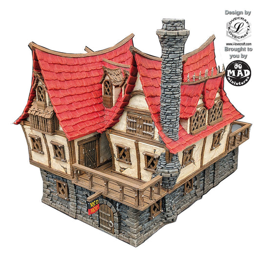 Red Roc Tavern fantasy tabletop building with playable interiors by Mad Miniatures