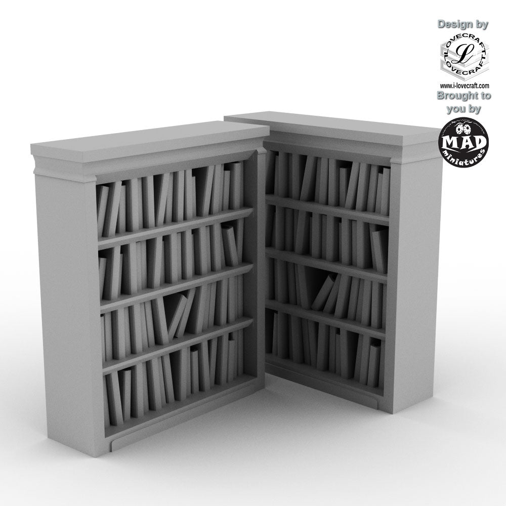 Fantasy tavern accessories with 2 wooden bookshelves by Mad Miniatures
