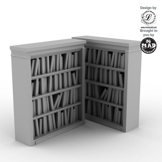 Fantasy tavern accessories with 2 wooden bookshelves by Mad Miniatures