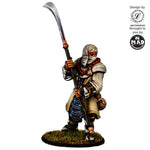 32 mm Ikko Ikki Monk miniature wielding a naginata, in layered robes and armour – Nippon Saga model by Mad Miniatures.