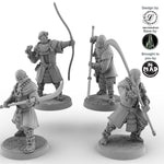 Set of 4 Ikko Ikki Monk miniatures with spears, bows, and blades – Nippon Saga 32 mm models by Mad Miniatures.
