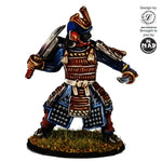 Painted 32 mm samurai miniature wielding two swords in nitoryu style – Nippon Saga by Mad Miniatures.