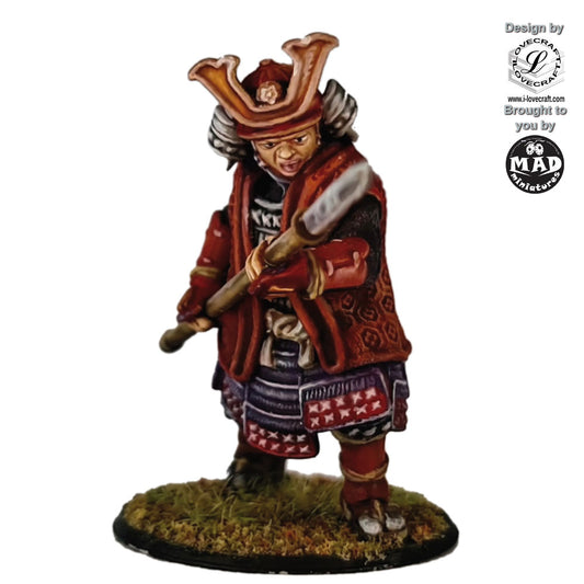 32 mm Samurai Yari miniature – armoured warrior holding a long spear – Nippon Saga by Mad Miniatures