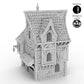 Right side render of the Merchant's House terrain piece, highlighting its detailed medieval architecture and multi-level design