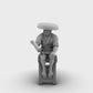 Fisher sitting on stool
