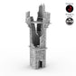 Ruined Watchtower terrain piece from the Helwick campaign. A tall, crumbling medieval-style tower with detailed stonework, designed by Terrablocks and made by Mad Miniatures.